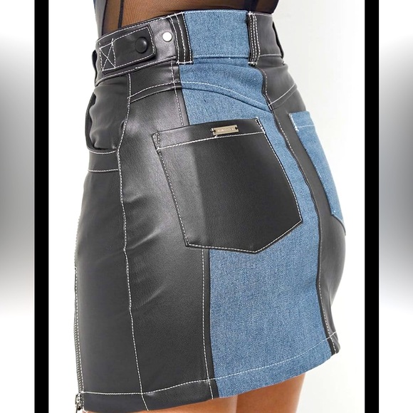 Maniere De Voir Dresses & Skirts - NWT MANIERE DE VOIR size 6 Denim and Leather skirt